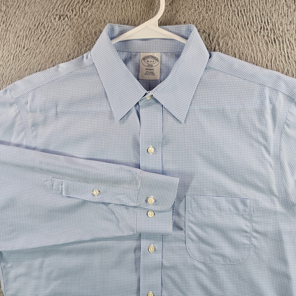 Brooks‎ Brothers 1818 Regent Dress Shirt Mens 16 2/3 Blue Micro Check Non-Iron